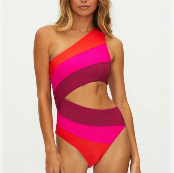 New!Beach Riot Joyce In Be Mine  Colorblock Cut-out One Piece Swimsuit - Picture 2 of 16